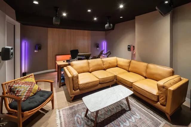 Studio B’s client seating area, with the engineer’s mix position at the rear.