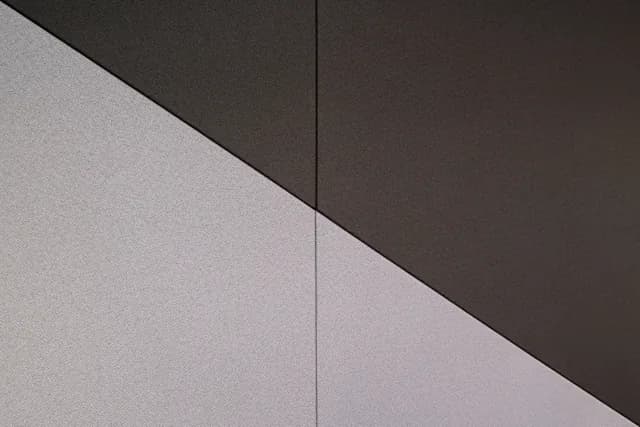 Contrasting fabrics and diagonal detailing in Studio A’s interior acoustic treatment.